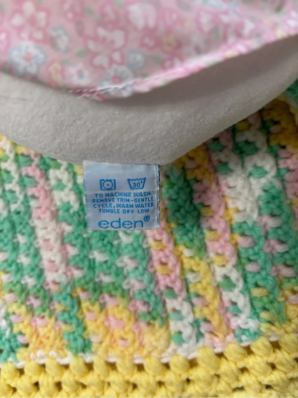 Handmade Crochet Baby Blanket and Eden Duck Plush Set Pastel Baby Shower Nursery